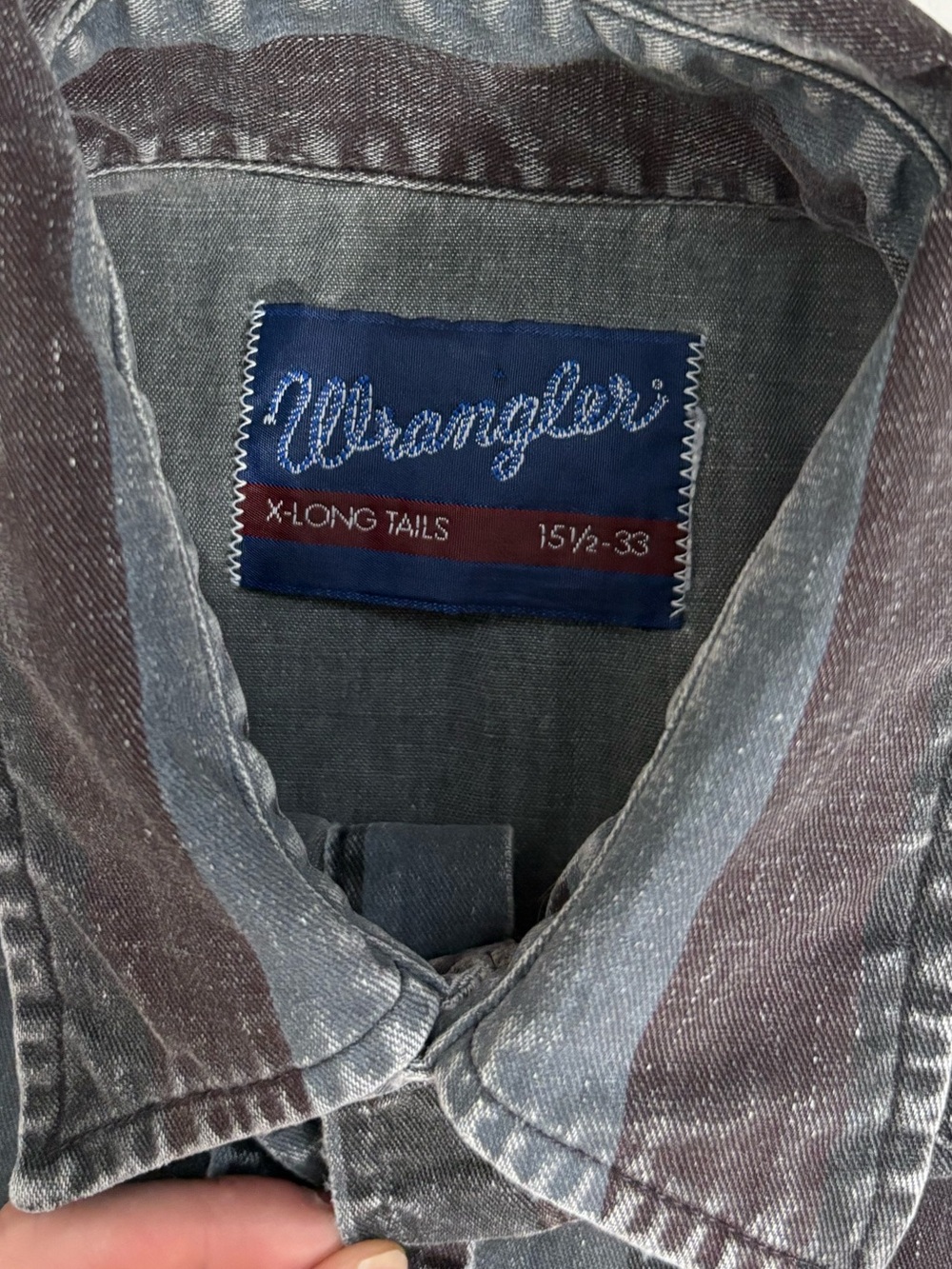 Vintage Wrangler Brushpopper Shirt Mens 15.5-33 Striped Western Rodeo Cowboy 90s - Picture 5 of 6
